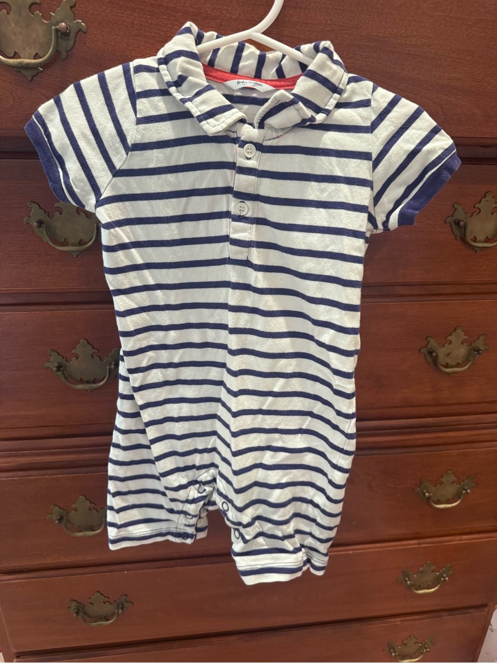 Baby Boden Navy and White Striped Polo One-Piece 12-18 mo